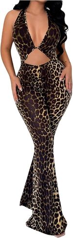 SweatyRocks Women's Cut Out Deep V Neck Flare Leg Jumpsuits Bodycon Catsuits Going Out Club Outfits in Saudi Arabia
