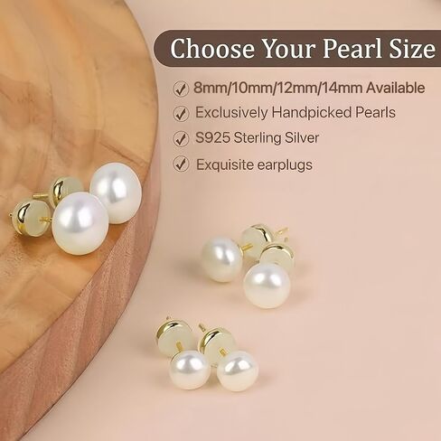 Natural Freshwater Cultured Pearl Stud Earrings, AAAA+Handpicked, Sterling Silver 18K Gold Plated Hypoallergenic Earring Studs Jewelry For Women in Saudi Arabia