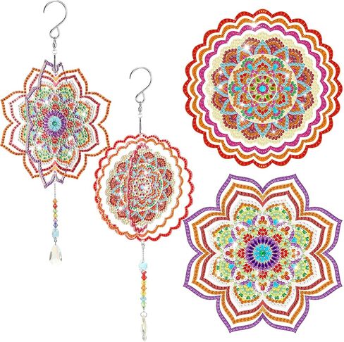 Queekay 2 Pieces 3D Diamond Painting Wind Chime Diamond Art Suncatcher Kits Three Dimensional by Number Hanging Ornament Double Sided Crystal Suncatcher Window Decor for Home Wall Garden(Drop) in Saudi Arabia