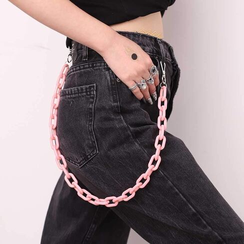 Hip Hop Jeans Pants Chain Punk Goth for Men and Women Gift On Halloween Color Acrylic Link Wallet Chain Hipster Chunky Thick Wallet Pocket Y2K Keychains Belt Waist Chains body Accessory for Girls (Pink) in Saudi Arabia