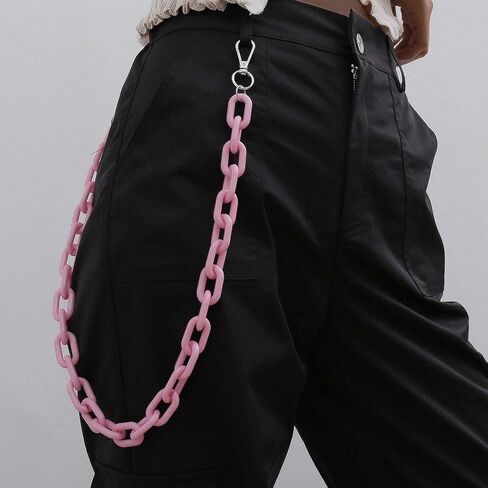 Hip Hop Jeans Pants Chain Punk Goth for Men and Women Gift On Halloween Color Acrylic Link Wallet Chain Hipster Chunky Thick Wallet Pocket Y2K Keychains Belt Waist Chains body Accessory for Girls (Pink) in Saudi Arabia