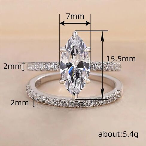 Hsitgexf Classic Marquise Cut Cubic Zirconia 2in1 Engagement Promise Rings for Women,Bridal Olive-Shaped Brilliant Cut Solitaire Half Eternity Band Rings Set （6） in Saudi Arabia