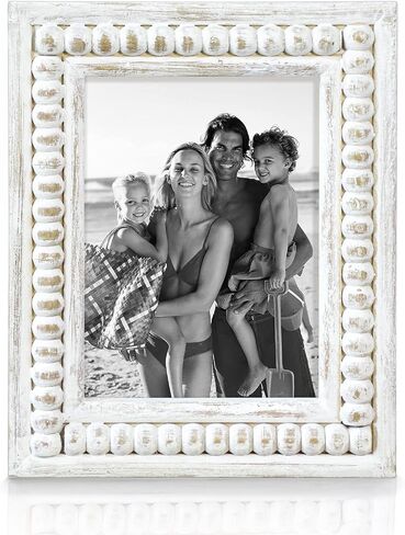Whitewashed Wood Beaded 5x7 Picture Frame - Farmhouse Style Rustic Photo Frame, Boho Picture Frame as 5 x 7 Photo Frame for Tabletop Display 5x7 Photo in Saudi Arabia