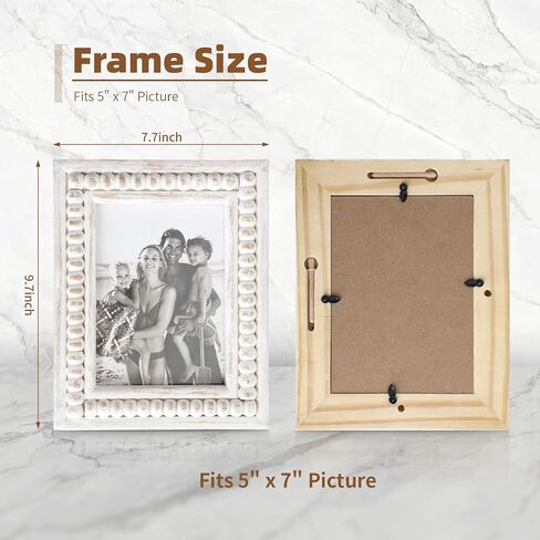 Whitewashed Wood Beaded 5x7 Picture Frame - Farmhouse Style Rustic Photo Frame, Boho Picture Frame as 5 x 7 Photo Frame for Tabletop Display 5x7 Photo in Saudi Arabia