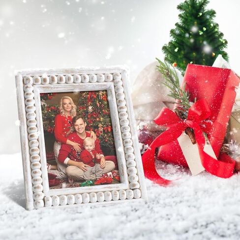 Whitewashed Wood Beaded 5x7 Picture Frame - Farmhouse Style Rustic Photo Frame, Boho Picture Frame as 5 x 7 Photo Frame for Tabletop Display 5x7 Photo in Saudi Arabia
