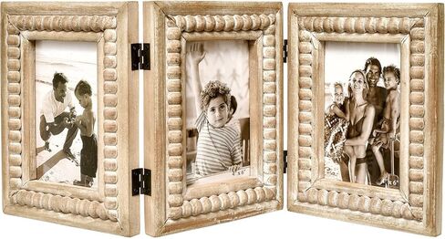 Whitewashed Wood Beaded 5x7 Picture Frame - Farmhouse Style Rustic Photo Frame, Boho Picture Frame as 5 x 7 Photo Frame for Tabletop Display 5x7 Photo in Saudi Arabia