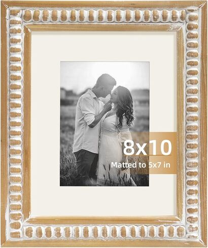 Whitewashed Wood Beaded 5x7 Picture Frame - Farmhouse Style Rustic Photo Frame, Boho Picture Frame as 5 x 7 Photo Frame for Tabletop Display 5x7 Photo in Saudi Arabia