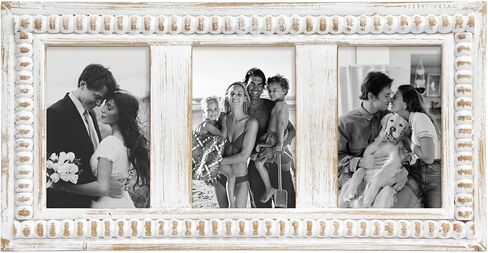 Whitewashed Wood Beaded 5x7 Picture Frame - Farmhouse Style Rustic Photo Frame, Boho Picture Frame as 5 x 7 Photo Frame for Tabletop Display 5x7 Photo in Saudi Arabia