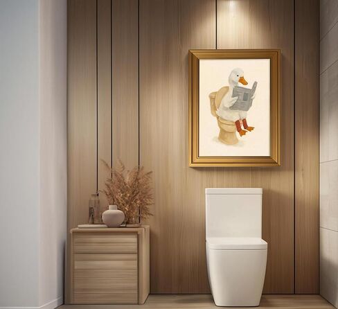 Vintage Gold Framed Duck Bathroom Wall Art Funny Animals on the Toilet Pictures Wall Decor Kids Bathroom Poster Beige Cute Animal Painting Canvas Print Artwork for Restroom Toilet Washroom Decor in Saudi Arabia
