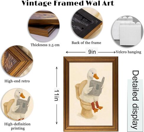 Vintage Gold Framed Duck Bathroom Wall Art Funny Animals on the Toilet Pictures Wall Decor Kids Bathroom Poster Beige Cute Animal Painting Canvas Print Artwork for Restroom Toilet Washroom Decor in Saudi Arabia