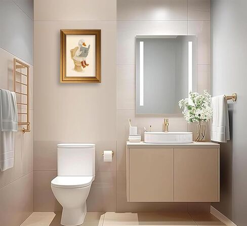 Vintage Gold Framed Duck Bathroom Wall Art Funny Animals on the Toilet Pictures Wall Decor Kids Bathroom Poster Beige Cute Animal Painting Canvas Print Artwork for Restroom Toilet Washroom Decor in Saudi Arabia