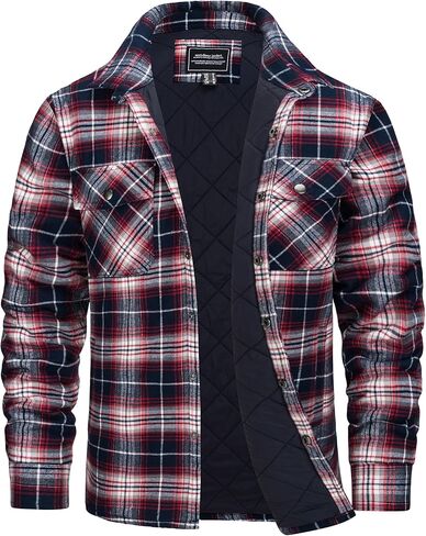CRYSULLY Men's Flannel Shirt Cotton Quilted Lined Jacket Button Up Plaid Shirt Jacket Winter Warm Heavyweight Jackets in Kuwait