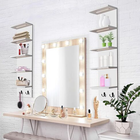 رف عرض إضاءة LED من Sorbus - وحدة رف حائط عمودية من 5 طبقات مع خطافين، رفوف عمودية للديكور المنزلي، أرفف عائمة مثبتة على الحائط للحمام، غرفة النوم، الغرور، عرض التمثال in Kuwait