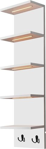 رف عرض إضاءة LED من Sorbus - وحدة رف حائط عمودية من 5 طبقات مع خطافين، رفوف عمودية للديكور المنزلي، أرفف عائمة مثبتة على الحائط للحمام، غرفة النوم، الغرور، عرض التمثال in Kuwait