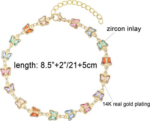Gold Butterfly Ankle Bracelets for Women 14K White Gold Plated Crystal Butterfly Charm Chain Anklets for Women Waterproof in Saudi Arabia