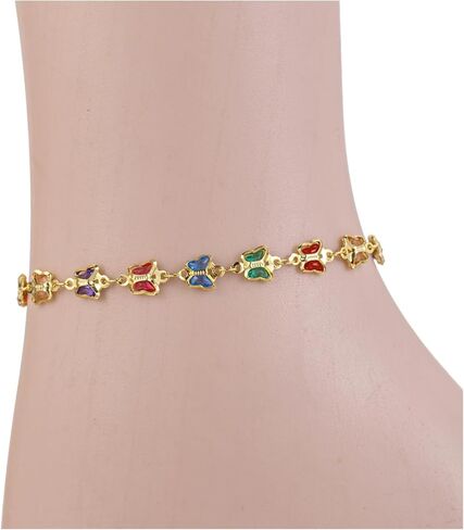 Gold Butterfly Ankle Bracelets for Women 14K White Gold Plated Crystal Butterfly Charm Chain Anklets for Women Waterproof in Saudi Arabia