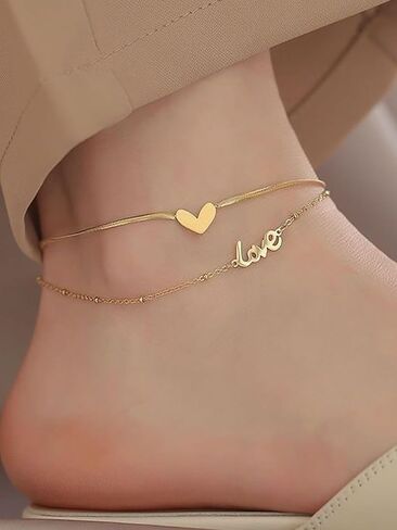 Gold Anklets for Women Heart Anklets for Women Women's Anklets Love Heart Anklets Jewelry for Women Gold Anklets for Women no Tarnish Valentine's Day in Saudi Arabia