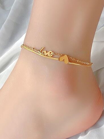 Gold Anklets for Women Heart Anklets for Women Women's Anklets Love Heart Anklets Jewelry for Women Gold Anklets for Women no Tarnish Valentine's Day in Saudi Arabia