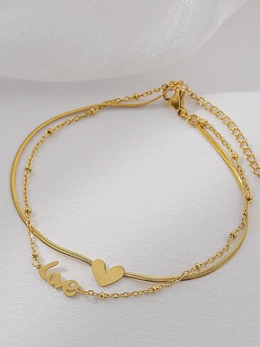 Gold Anklets for Women Heart Anklets for Women Women's Anklets Love Heart Anklets Jewelry for Women Gold Anklets for Women no Tarnish Valentine's Day in Saudi Arabia