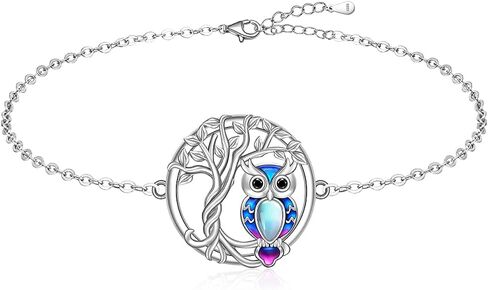 Fenthring Owl Anklets for Women Owl Ankle Bracelet Sterling Silver Tree of Life Moonstone Graduation Gifts in Saudi Arabia