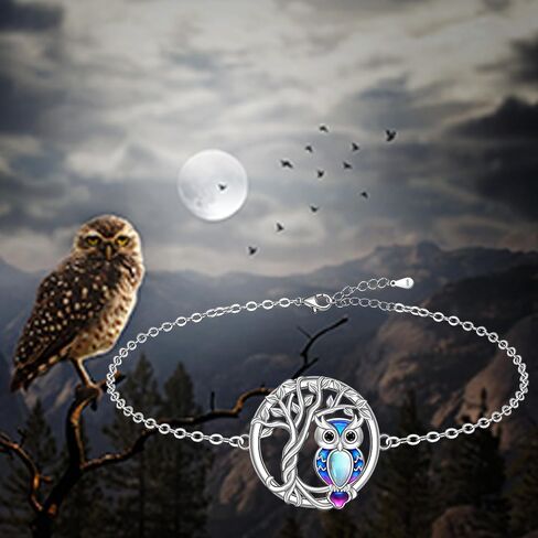Fenthring Owl Anklets for Women Owl Ankle Bracelet Sterling Silver Tree of Life Moonstone Graduation Gifts in Saudi Arabia