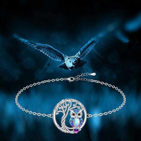 Fenthring Owl Anklets for Women Owl Ankle Bracelet Sterling Silver Tree of Life Moonstone Graduation Gifts in Saudi Arabia