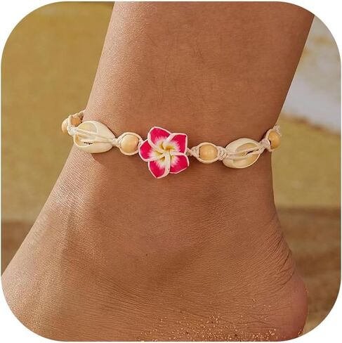 Shell Anklets for Women Shell Beach Jewelry Accessories White Pink Black Flower Ankle Bracelet Summer Vacation Dress Outfits in Saudi Arabia