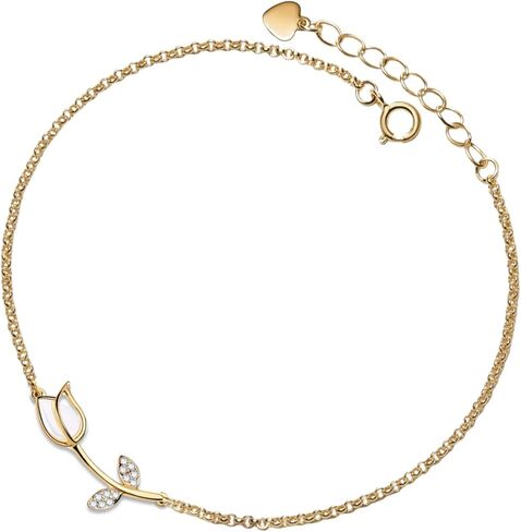 خلخال أوبال توليب مطلي بالذهب عيار 18 قيراط للنساء، سوار كاحل من الفضة الإسترلينية عيار 925 مكعب من الزركونيا المقاوم للماء، مجوهرات شاطئ صيفية رائعة لا تسبب الحساسية للأم والزوجة وأفضل صديق in Kuwait