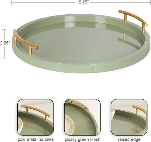 Kate and Laurel Halsey Decorative Wooden Round Tray with Polished Metal Handles, 16 Inch Diameter, Black and Gold, Modern Glam Wood Circle Serving Tray for Use as Ottoman or Coffee Table Decor in Saudi Arabia