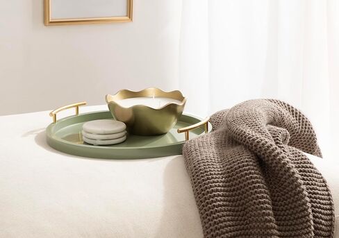 Kate and Laurel Halsey Decorative Wooden Round Tray with Polished Metal Handles, 16 Inch Diameter, Black and Gold, Modern Glam Wood Circle Serving Tray for Use as Ottoman or Coffee Table Decor in Saudi Arabia