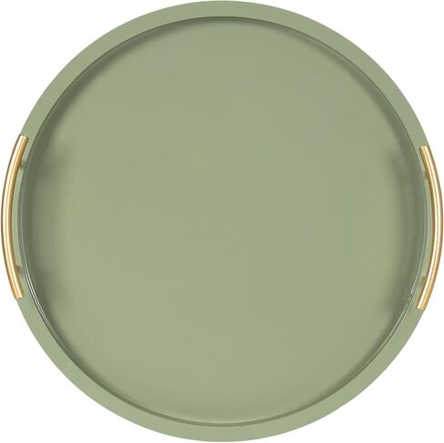 Kate and Laurel Halsey Decorative Wooden Round Tray with Polished Metal Handles, 16 Inch Diameter, Black and Gold, Modern Glam Wood Circle Serving Tray for Use as Ottoman or Coffee Table Decor in Saudi Arabia