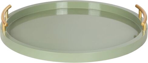 Kate and Laurel Halsey Decorative Wooden Round Tray with Polished Metal Handles, 16 Inch Diameter, Black and Gold, Modern Glam Wood Circle Serving Tray for Use as Ottoman or Coffee Table Decor in Saudi Arabia