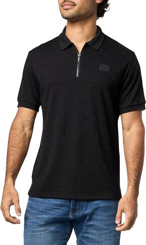 KARL LAGERFELD Mens Straight Collar Chest Logo 1/4 Zip Collared Polo in Saudi Arabia