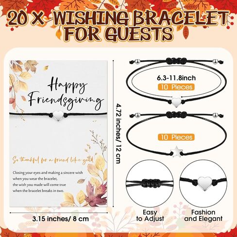 Bucherry Friendsgiving Bracelet Gift Thanksgiving Party Favor for Friends Braided Heart and Star Adjustable Wax Rope Matching Couple Woven Bracelets Friendship Gift Set for Women Men in Saudi Arabia