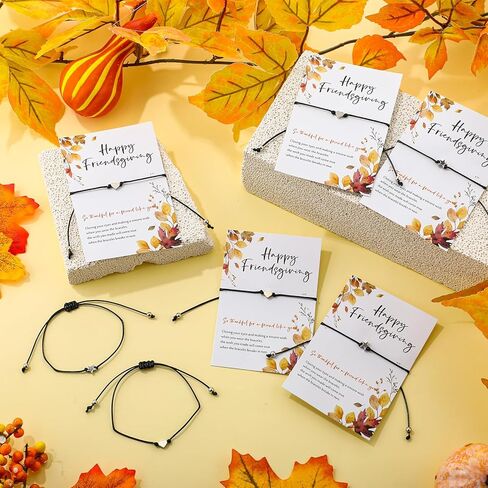 Bucherry Friendsgiving Bracelet Gift Thanksgiving Party Favor for Friends Braided Heart and Star Adjustable Wax Rope Matching Couple Woven Bracelets Friendship Gift Set for Women Men in Saudi Arabia