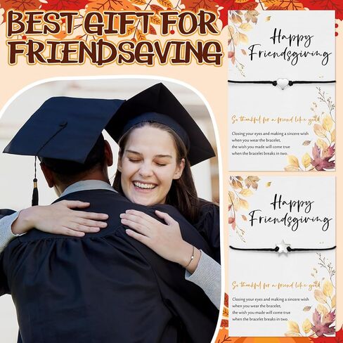 Bucherry Friendsgiving Bracelet Gift Thanksgiving Party Favor for Friends Braided Heart and Star Adjustable Wax Rope Matching Couple Woven Bracelets Friendship Gift Set for Women Men in Saudi Arabia