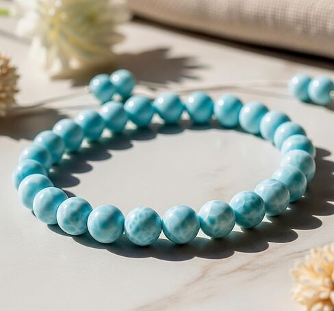 SPARKLE GEMS & JEWELS Natural Larimar Beaded Bracelet – 8mm Ocean Blue Dominican Stone, Handmade Crystal Healing Stretch Bracelet for Men & Women in Saudi Arabia