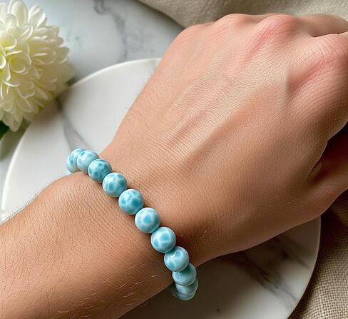 SPARKLE GEMS & JEWELS Natural Larimar Beaded Bracelet – 8mm Ocean Blue Dominican Stone, Handmade Crystal Healing Stretch Bracelet for Men & Women in Saudi Arabia