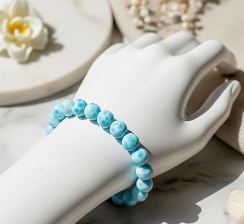 SPARKLE GEMS & JEWELS Natural Larimar Beaded Bracelet – 8mm Ocean Blue Dominican Stone, Handmade Crystal Healing Stretch Bracelet for Men & Women in Saudi Arabia