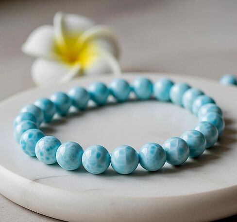 SPARKLE GEMS & JEWELS Natural Larimar Beaded Bracelet – 8mm Ocean Blue Dominican Stone, Handmade Crystal Healing Stretch Bracelet for Men & Women in Saudi Arabia