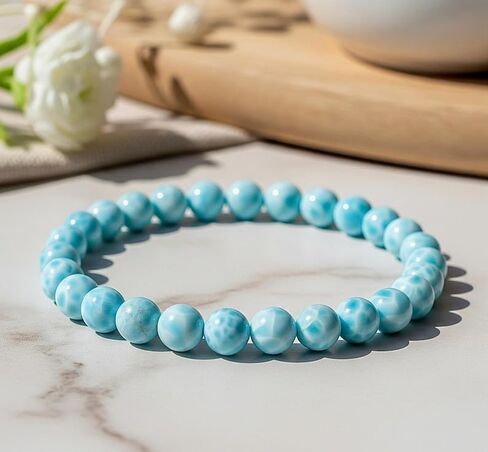 SPARKLE GEMS & JEWELS Natural Larimar Beaded Bracelet – 8mm Ocean Blue Dominican Stone, Handmade Crystal Healing Stretch Bracelet for Men & Women in Saudi Arabia