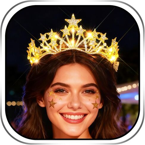 Urieo Light Up Star Crown LED كريستال تيارا عصابة رأس لحفلات أعياد الميلاد وحفلات التخرج للنساء in Saudi Arabia
