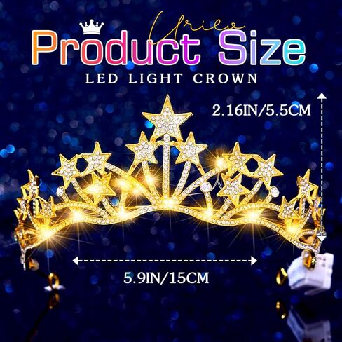Urieo Light Up Star Crown LED كريستال تيارا عصابة رأس لحفلات أعياد الميلاد وحفلات التخرج للنساء in Saudi Arabia