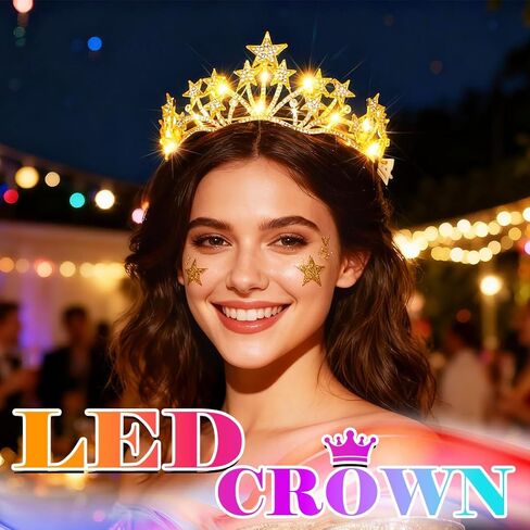 Urieo Light Up Star Crown LED كريستال تيارا عصابة رأس لحفلات أعياد الميلاد وحفلات التخرج للنساء in Saudi Arabia