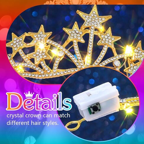 Urieo Light Up Star Crown LED كريستال تيارا عصابة رأس لحفلات أعياد الميلاد وحفلات التخرج للنساء in Saudi Arabia