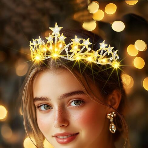 Urieo Light Up Star Crown LED كريستال تيارا عصابة رأس لحفلات أعياد الميلاد وحفلات التخرج للنساء in Saudi Arabia