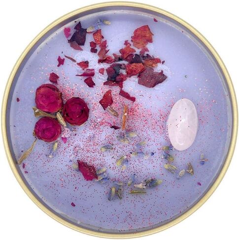 Fifi Peony's Gemstone Candles - Infused with Healing Rose Quartz Crystals and Hand Placed Dried Flowers. Scented with Soothing Fig in Natural Soy Wax. Burns with an Elegant Wooden Wick. 8oz in Saudi Arabia