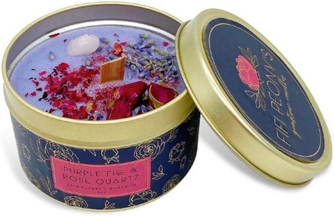 Fifi Peony's Gemstone Candles - Infused with Healing Rose Quartz Crystals and Hand Placed Dried Flowers. Scented with Soothing Fig in Natural Soy Wax. Burns with an Elegant Wooden Wick. 8oz in Saudi Arabia