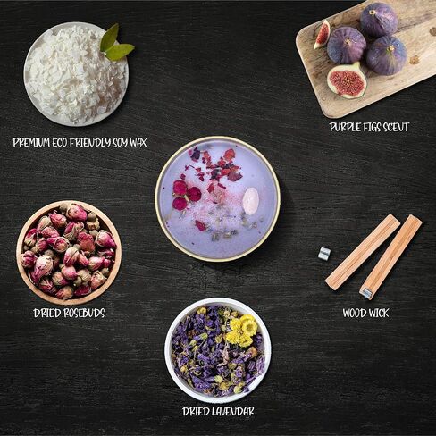 Fifi Peony's Gemstone Candles - Infused with Healing Rose Quartz Crystals and Hand Placed Dried Flowers. Scented with Soothing Fig in Natural Soy Wax. Burns with an Elegant Wooden Wick. 8oz in Saudi Arabia
