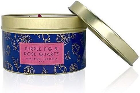 Fifi Peony's Gemstone Candles - Infused with Healing Rose Quartz Crystals and Hand Placed Dried Flowers. Scented with Soothing Fig in Natural Soy Wax. Burns with an Elegant Wooden Wick. 8oz in Saudi Arabia